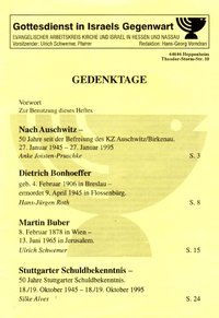 Gedenktage - Auschwitz, Bonhoeffer, Buber, Stuttgarter Schuldbekenntnis